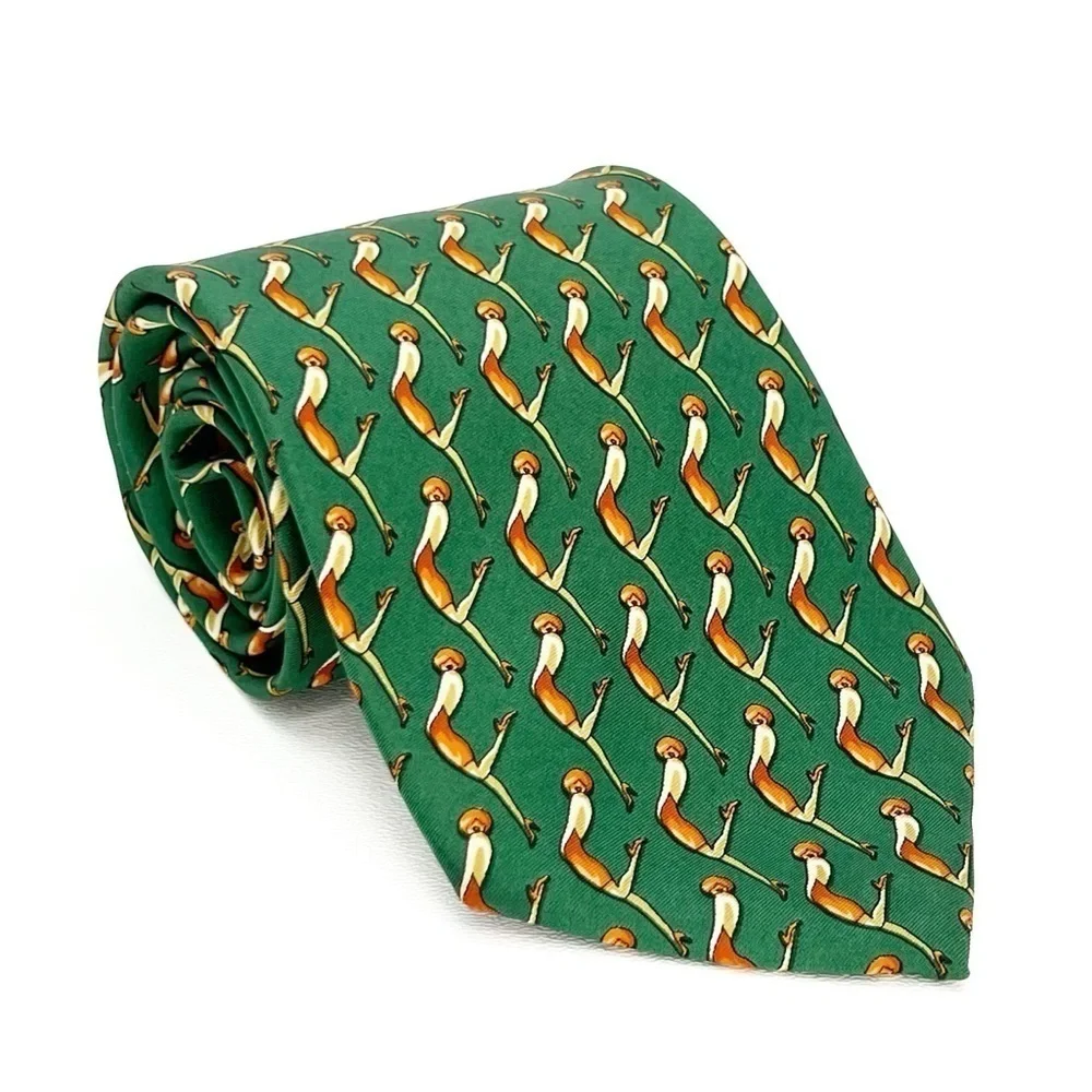 Bally Neckltie 100% Silk Green Orange Flapper Woman Neck Tie Made in Italy EUC